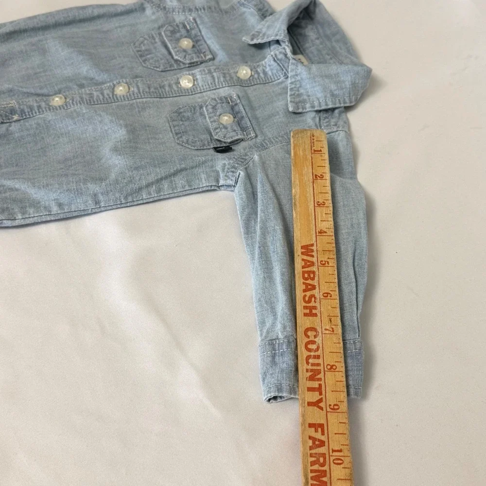 OshKosh Bgosh Baby Chambray Button Down Shirt Bodysuit Blue 6M Long Sleeve